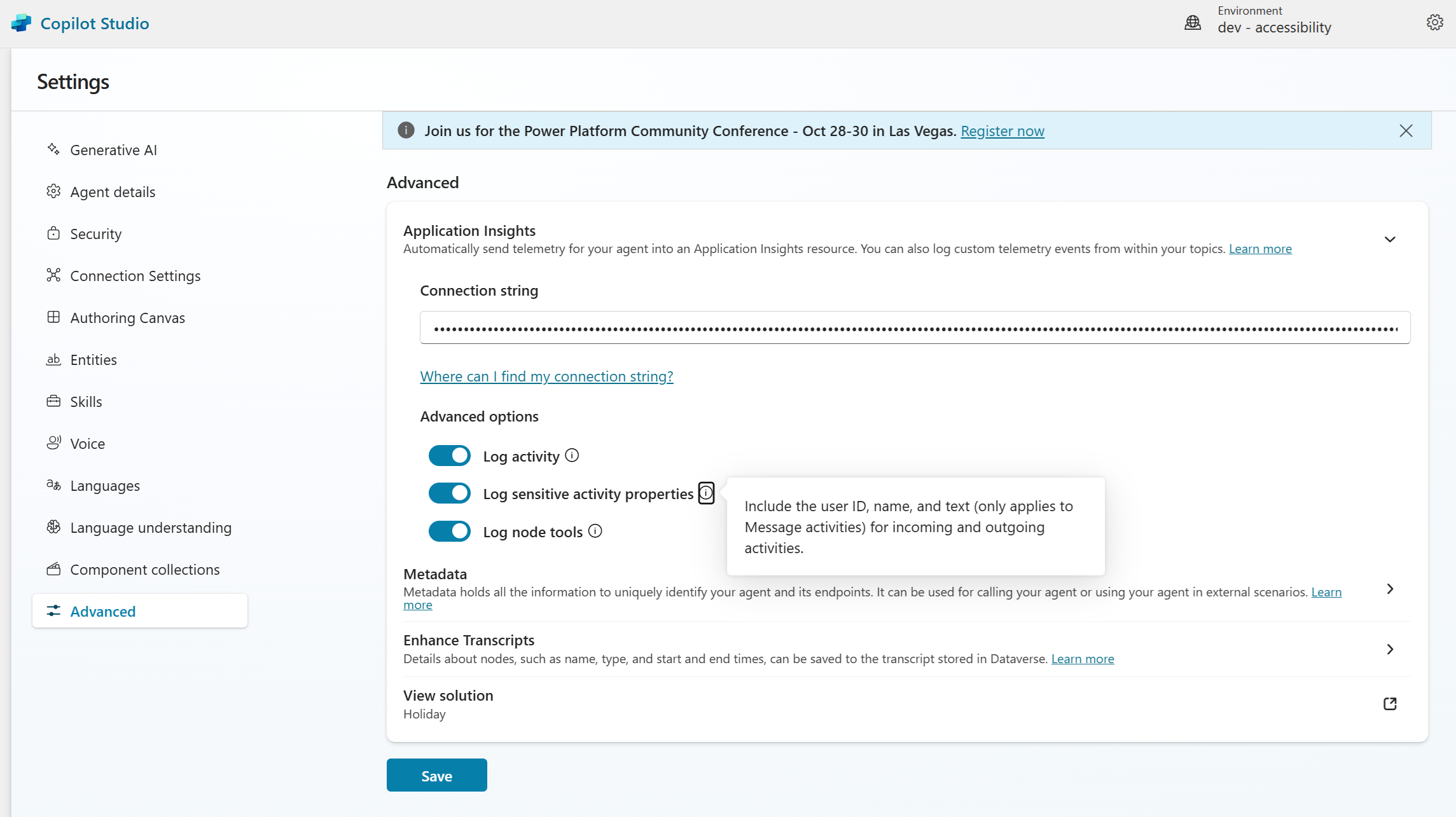 Link Application Insights to Copilot Agent