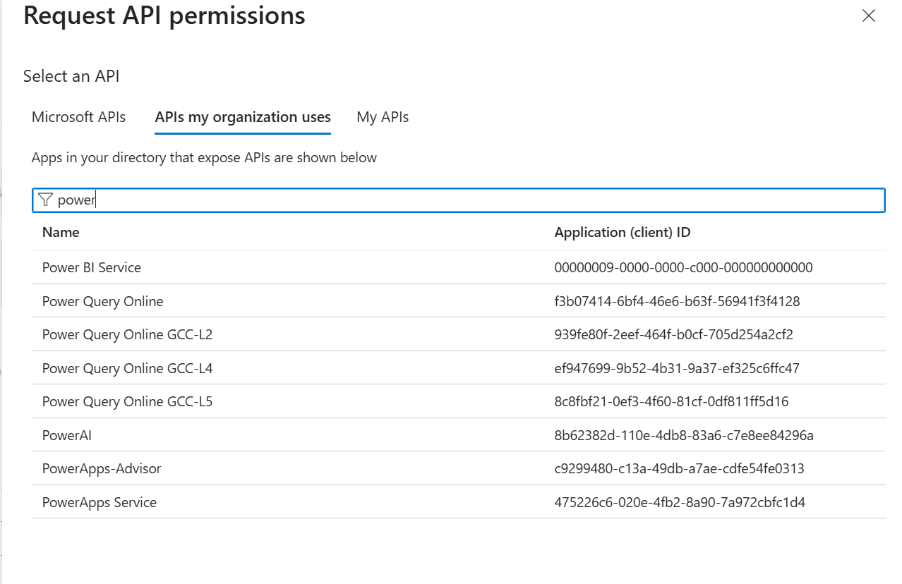 Power Platform API missing from API permissions list