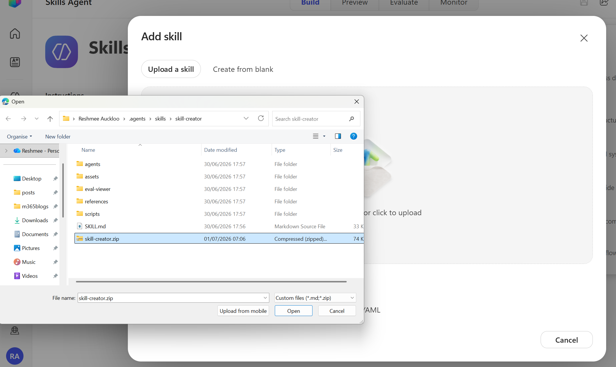 Upload Zip skill
