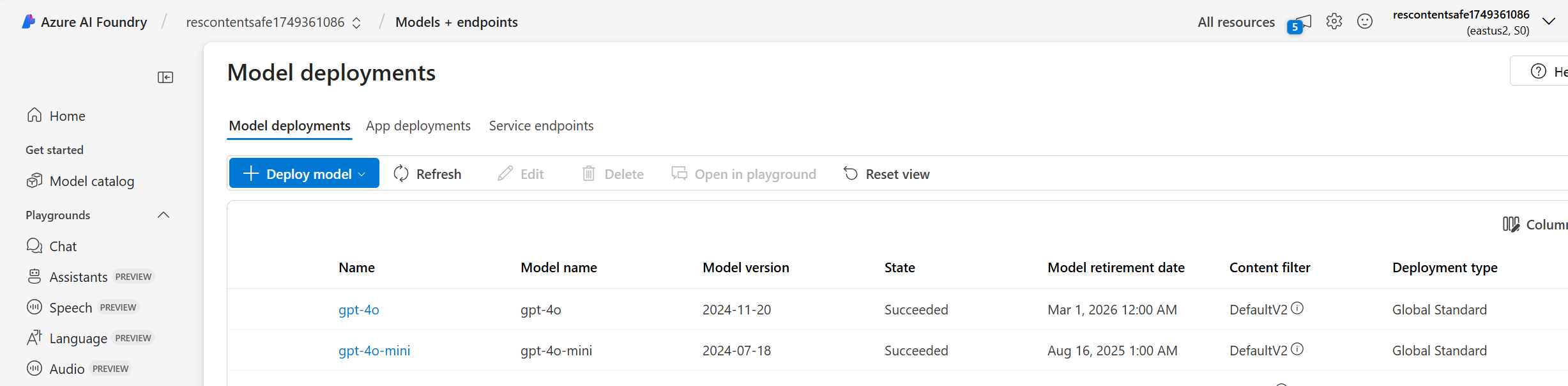 Azure OpenAPI deployment
