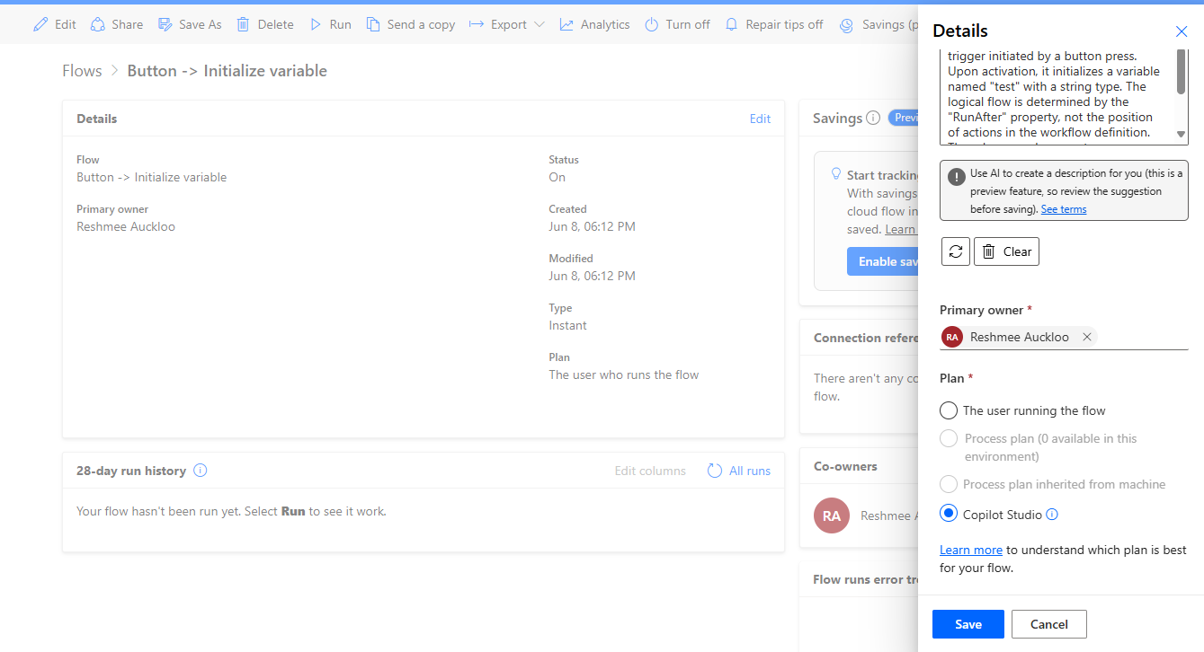Copilot Studio Available for Flows Inside Solution