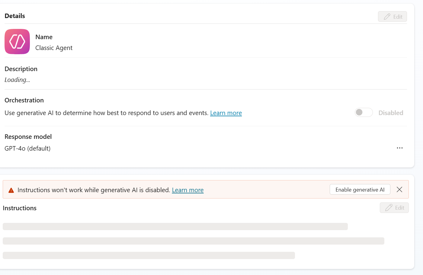 Instructions won&rsquo;t work with Gen AI turned off