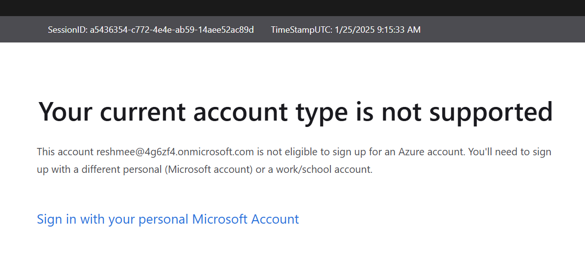 Not Eligible for Azure Subscription