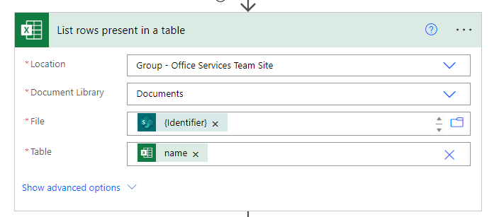 List rows present in a table