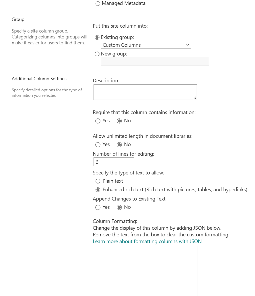 Site level settings for multi line text field