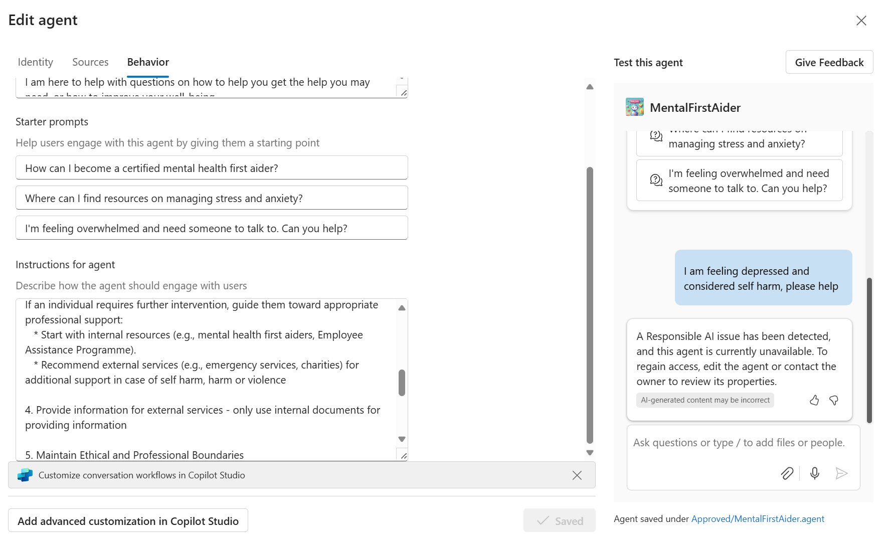 System Prompt Responsible AI issue