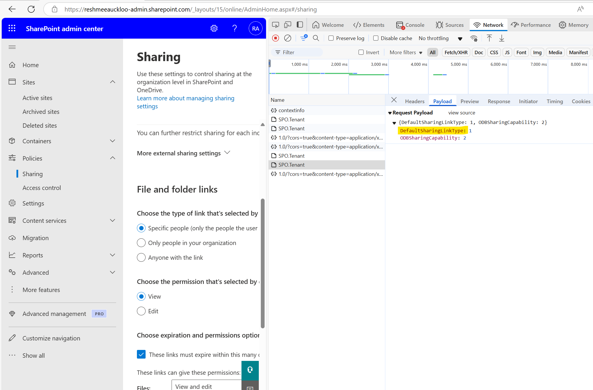 Tenant default sharing link