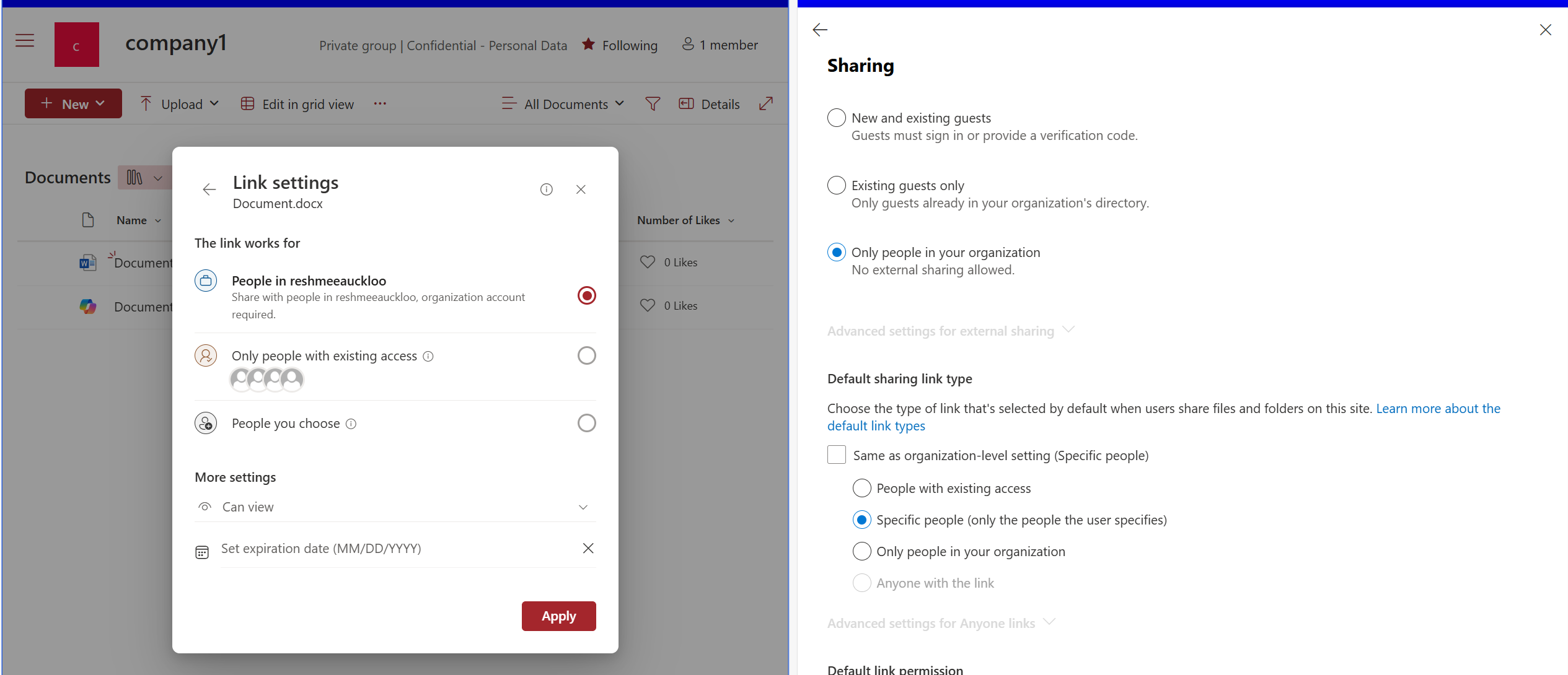 Default sharing link not set