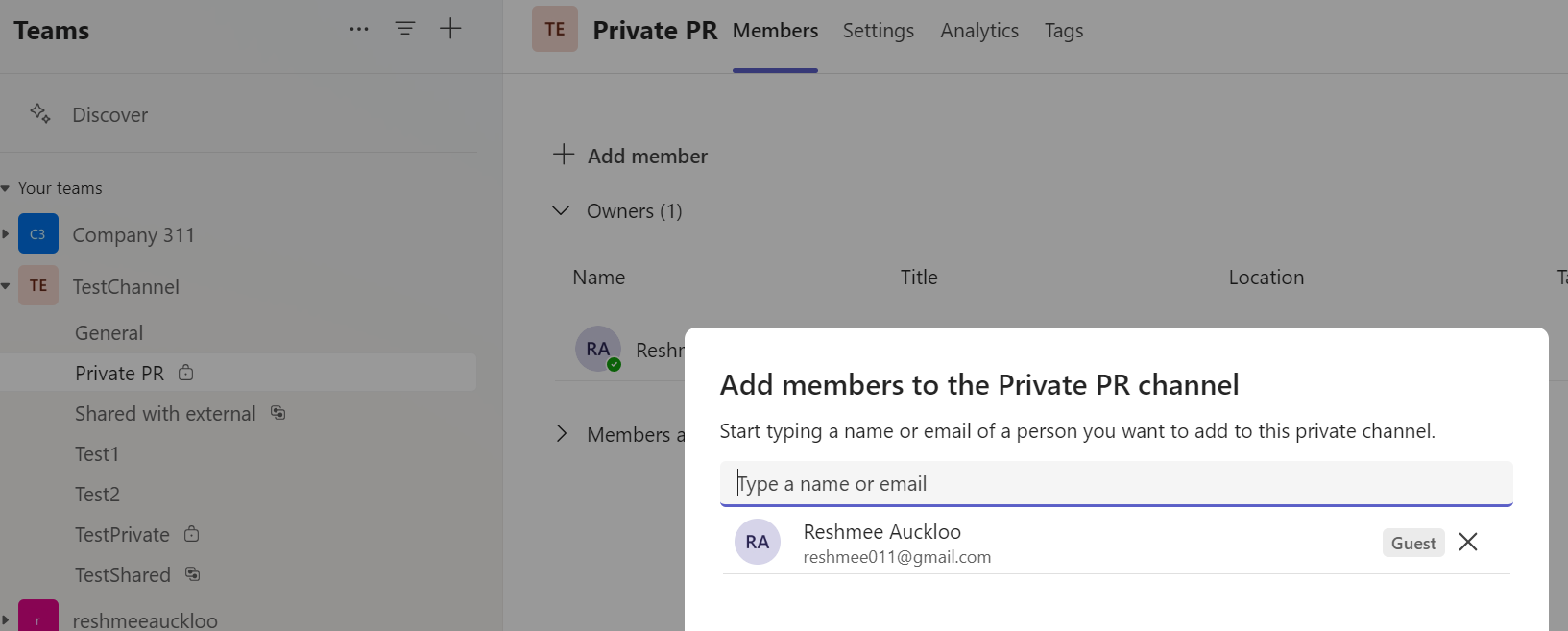 Add Gmail account to private channel