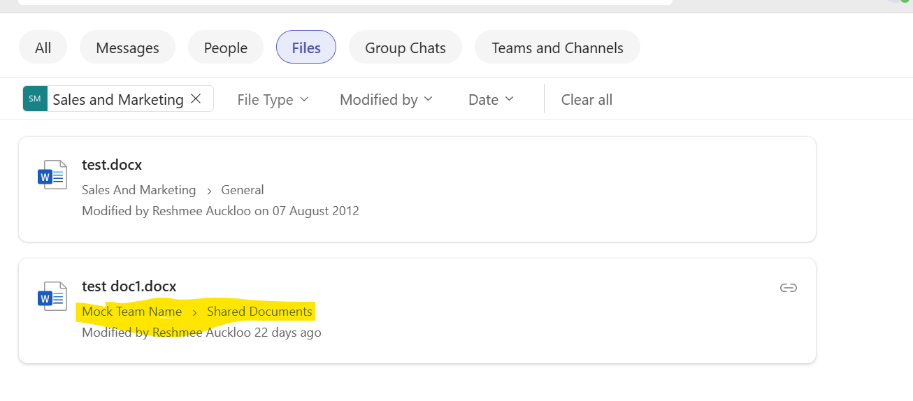 Search issue within shared channel