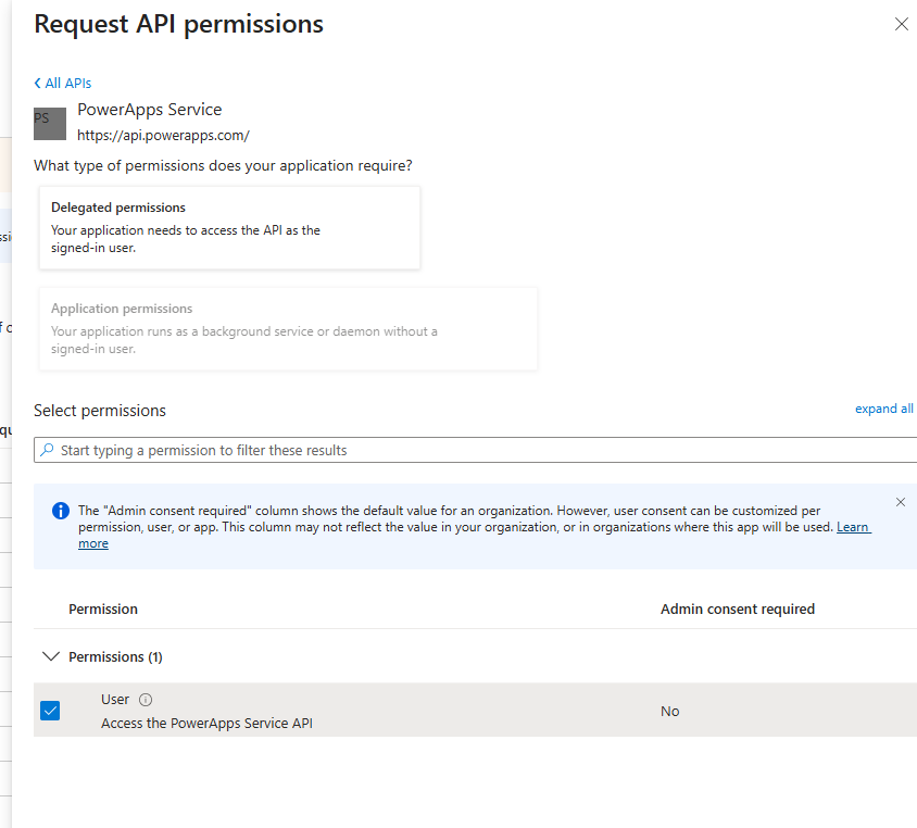 Choose the User delegated