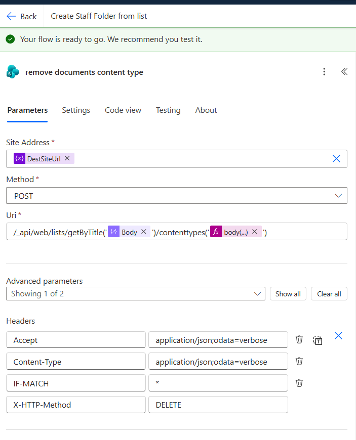 image from Remove a SharePoint list content type in Power Automate