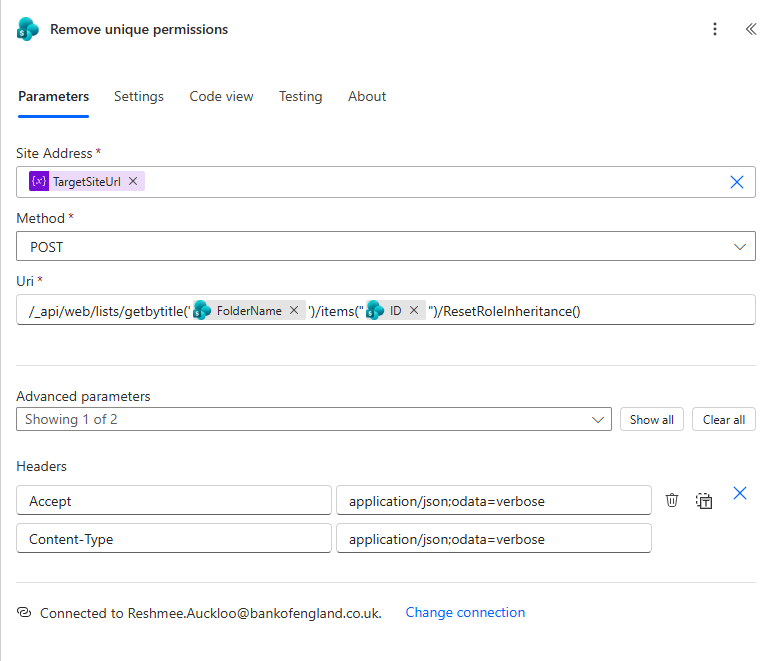 image from Reset SharePoint unique permissions in Power Automate