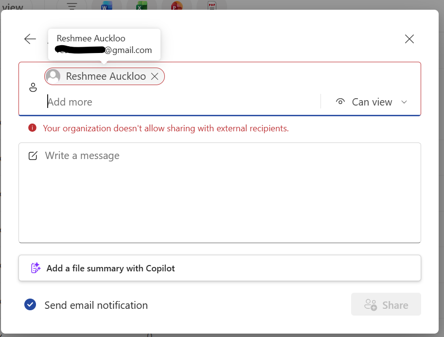 Unable to share with external users