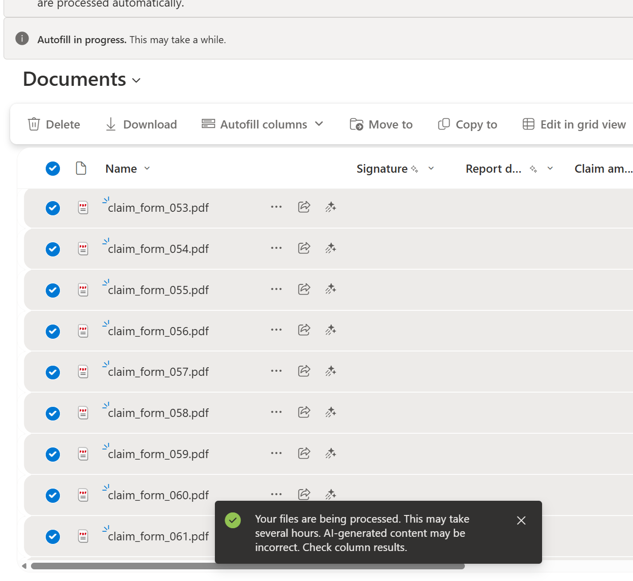 Files being processed