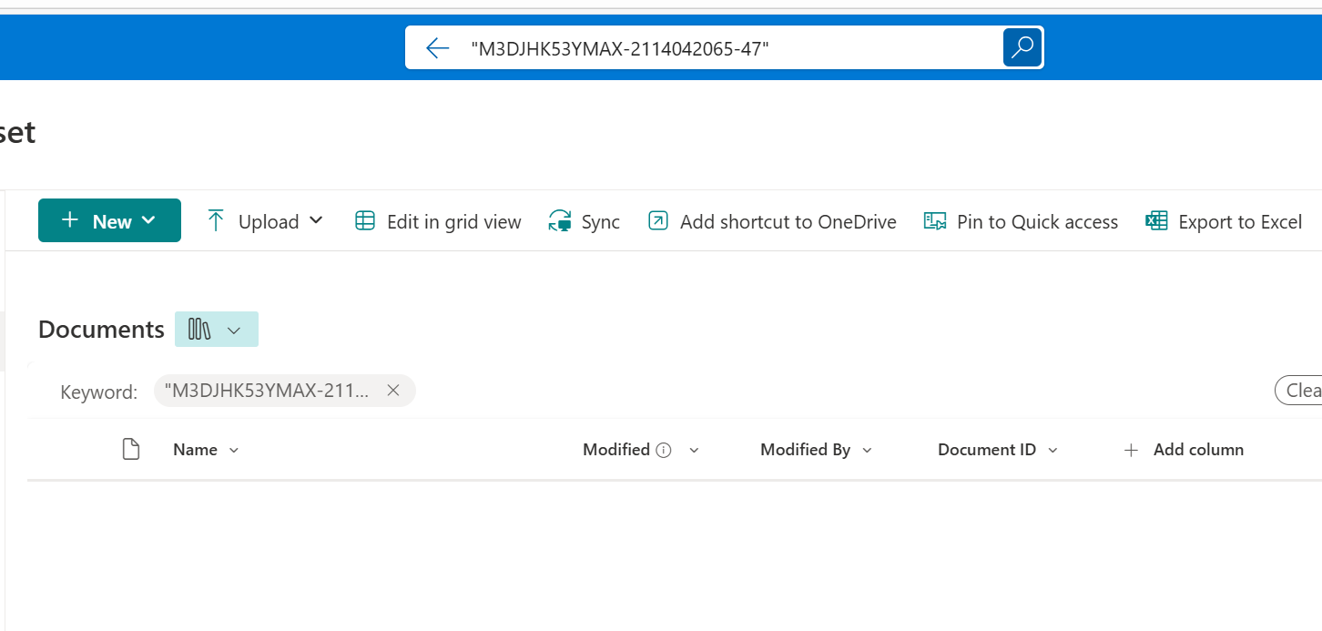 Search by Doc Id does not return data